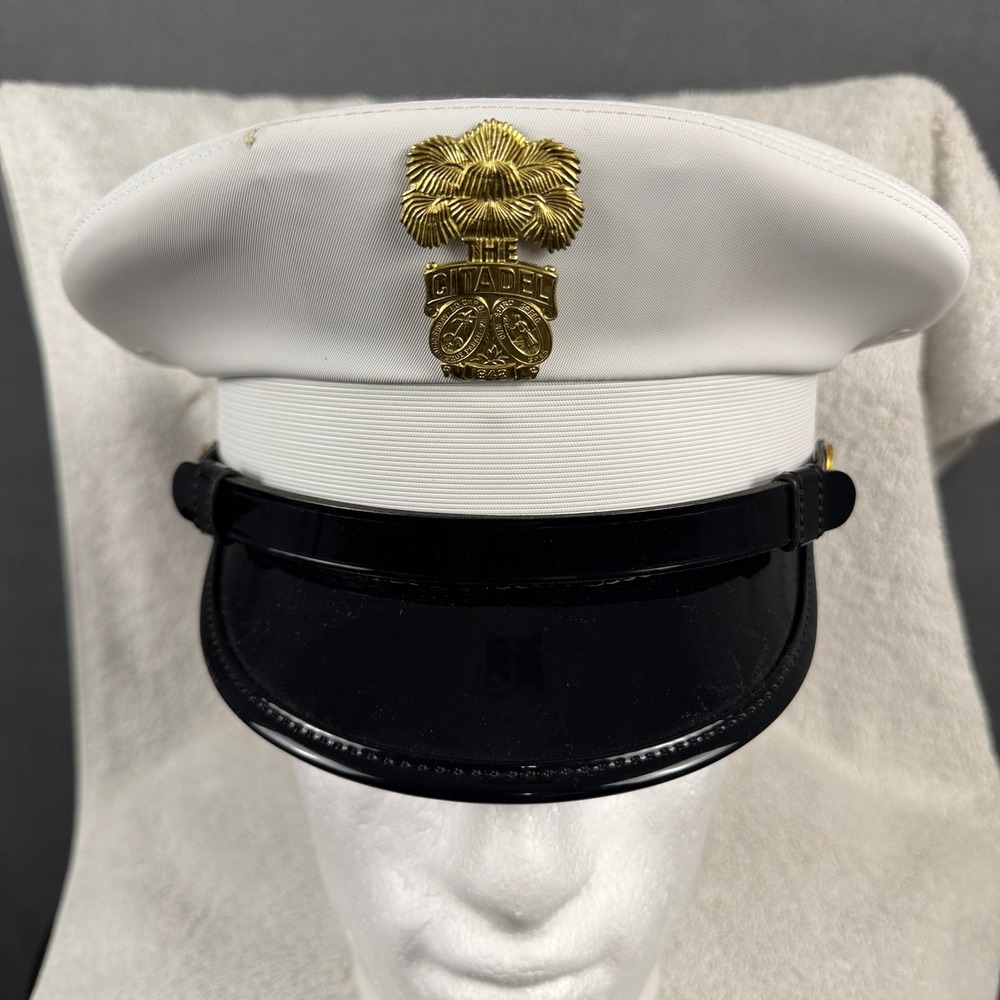 VTG The Citadel Military Academy Dress Cap Mens White Gold Uniform Hat Read!